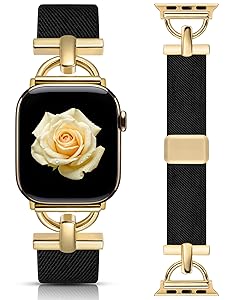 Wearlizer Magnetic Stretchy Band Compatible with Apple Watch Bands 42/46/38/40/41/44/45/49mm Women Men, Designer D-Shape Elastic Nylon Loop Strap for iWatch Series 11 10 9 8 7 6 5 4 SE/Ultra 3 2 1