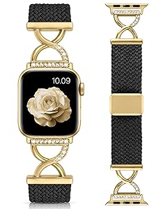 Wearlizer Braided Magnetic Band Compatible with Apple Watch Bands 40/41/42/38/44/45/46/49mm Women, Dressy Bling X-Shape Metal Stretchy Elastic Strap for iWatch Series 11 10 9 8 7 6 5 4 SE/Ultra 3 2 1