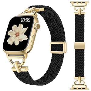 Wearlizer Slim Braided Magnetic Band Compatible with Apple Watch Bands 40/41/42/38/44/45/46/49mm Women Dressy Thin D-Shape Stretchy Elastic Strap for iWatch Series 11 10 9 8 7 6 5 4 SE/Ultra 3 2 1