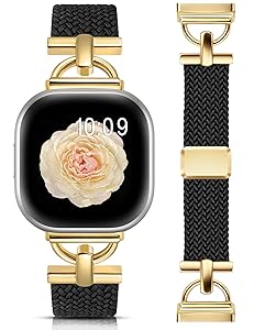 Wearlizer Magnetic Braided Band Compatible with Fitbit Versa 4/Versa 3/Sense 2 1 Bands Women Men, Designer D-Shape Stretchy Elastic Nylon Strap for Versa 3 4 Sense 2 Smartwatch Accessories