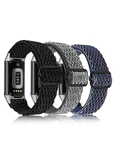 Wearlizer 3 Packs Adjustable Elastic Band Compatible with Fitbit Charge 6 Bands/Charge 5 Bands for Women Men, Stretchy Loop Strap Soft Nylon Sport Wristband Accessories for Charge 6/5 Fitness Tracker