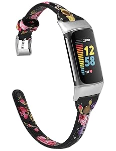 Wearlizer Leather Band Compatible with Fitbit Charge 5/6 Bands - Slim Leather Watch Strap Replacement for Women & Men