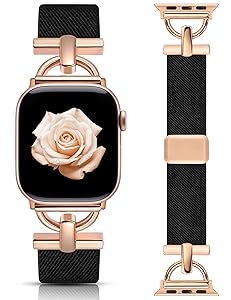 Wearlizer Magnetic Stretchy Band Compatible with Apple Watch Bands 42/46/38/40/41/44/45/49mm Women Men, Designer D-Shape Elastic Nylon Loop Strap for iWatch Series 11 10 9 8 7 6 5 4 SE/Ultra 3 2 1