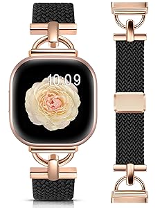 Wearlizer Magnetic Braided Band Compatible with Fitbit Versa 4/Versa 3/Sense 2 1 Bands Women Men, Designer D-Shape Stretchy Elastic Nylon Strap for Versa 3 4 Sense 2 Smartwatch Accessories