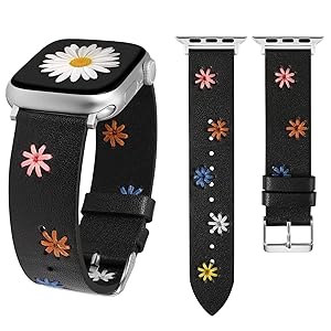 Wearlizer Floral Band Compatible with Apple Watch Bands Women 41/40/38/45/44/42/46/49mm(Ultra) Cute Fancy Handmade Daisy Stitched Leather Designer Strap for iWatch Series 11/10/9/8/SE/7/6/5/4/3/2/1