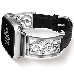 Wearlizer Slim Leather Band Compatible with Apple Watch Bands Women 41/40/38/42/44/45/46/49mm, Dressy Fancy Thin Designer Vintage Filigree Strap for iWatch Series 11 10 9 8 7 6 5 4 3 SE/Ultra 3 2 1