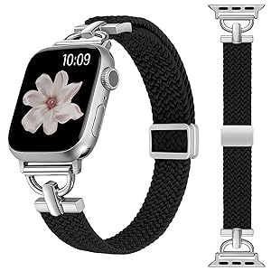 Wearlizer Slim Braided Magnetic Band Compatible with Apple Watch Bands 40/41/42/38/44/45/46/49mm Women Dressy Thin D-Shape Stretchy Elastic Strap for iWatch Series 11 10 9 8 7 6 5 4 SE/Ultra 3 2 1