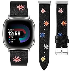 Wearlizer Leather Band Compatible with Fitbit Versa 4/Versa 3/Sense 2/Sense Band Women, Boho Cute Colorful Daisy Vibrant Floral Handmade Stitched Fancy Soft Leather Strap for Versa 3 4 Sense 2