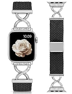 Wearlizer Braided Magnetic Band Compatible with Apple Watch Bands 40/41/42/38/44/45/46/49mm Women, Dressy Bling X-Shape Metal Stretchy Elastic Strap for iWatch Series 11 10 9 8 7 6 5 4 SE/Ultra 3 2 1