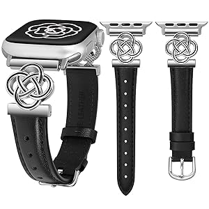 Wearlizer Slim Leather Band Compatible with Apple Watch Bands Women 41/40/38/42/44/45/46/49mm, Dressy Fancy Designer Celtic Knot Thin Strap for iWatch Series 11 10 9 8 7 6 5 4 3 SE/Ultra 3 2 1