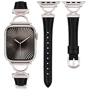 Wearlizer Slim Leather Band Compatible with Apple Watch Bands 40/38/41/44/42/45/46/49mm Women, Dressy Fancy Designer Thin Leather Strap for iWatch Series 11 10 9 8 7 6 5 4 3 SE/Ultra 3 2 1