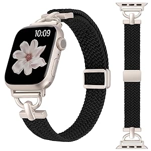 Wearlizer Slim Braided Magnetic Band Compatible with Apple Watch Bands 40/41/42/38/44/45/46/49mm Women Dressy Thin D-Shape Stretchy Elastic Strap for iWatch Series 11 10 9 8 7 6 5 4 SE/Ultra 3 2 1