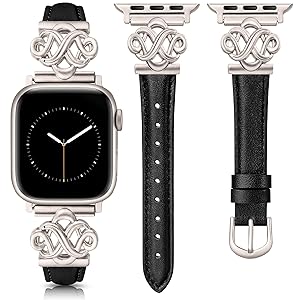 Wearlizer Slim Leather Band Compatible with Apple Watch Bands Women 38/40/41/42/44/45/46/49mm, Fancy Dressy Designer Thin Strap with Celtic Knot for iWatch Series 11 10 9 8 7 6 5 4 3 SE/Ultra 3 2 1