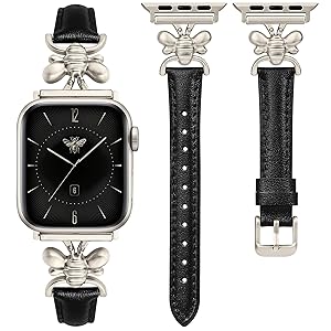 Wearlizer Slim Leather Band Compatible with Apple Watch Bands for Women 40/38/41/44/42/45/46/49mm, Top Genuine Leather Strap with Metal Classy Design for iWatch Series 11 10 9 8 Ultra 7 6 5 4 3 2 1 SE