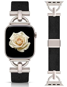 Wearlizer Magnetic Stretchy Band Compatible with Apple Watch Bands 42/46/38/40/41/44/45/49mm Women Men, Designer D-Shape Elastic Nylon Loop Strap for iWatch Series 11 10 9 8 7 6 5 4 SE/Ultra 3 2 1
