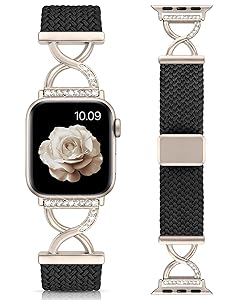 Wearlizer Braided Magnetic Band Compatible with Apple Watch Bands 40/41/42/38/44/45/46/49mm Women, Dressy Bling X-Shape Metal Stretchy Elastic Strap for iWatch Series 11 10 9 8 7 6 5 4 SE/Ultra 3 2 1