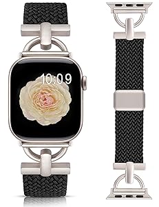 Wearlizer Braided Magnetic Band Compatible with Apple Watch Bands 42/46/38/40/41/44/45/49mm Women Men, Designer D-Shape Stretchy Elastic Nylon Strap for iWatch Series 11 10 9 8 7 6 5 4 SE/Ultra 3 2 1