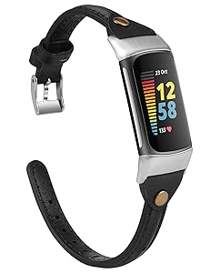 Wearlizer Leather Band Compatible with Fitbit Charge 5/6 Bands - Slim Leather Watch Strap Replacement for Women & Men