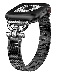 Wearlizer Bling Band Compatible with Apple Watch Bands Women 41/40/38/42/44/45/46/49mm, Elegant Dressy Diamond D-Shape Metal Bracelet for iWatch Strap Series 11 10 9 8 7 6 5 4 3 2 1 SE Ultra