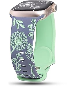 Wearlizer Floral Engraved Band Compatible with Apple Watch Bands 41mm 40mm 38mm 49mm 45mm 44mm 42mm Women, Two-Tone Flower Soft Silicone Cute Sport Strap for iWatch Series 9 8 7 6 5 4 3 2 1 SE Ultra 2