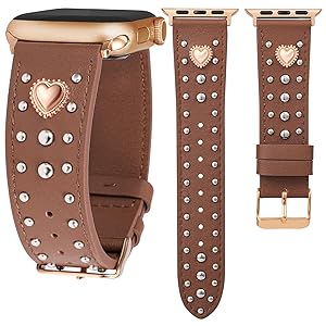 Wearlizer Leather Band Compatible with Apple Watch Bands Women 42/46/38/40/41/44/45/49mm, Dressy Fancy Designer Pretty Heart Charms Studded Strap for iWatch Series 11 10 9 8 7 6 5 4 SE/Ultra 3 2 1