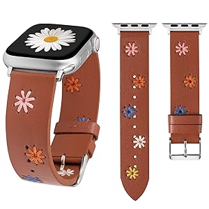 Wearlizer Floral Band Compatible with Apple Watch Bands Women 41/40/38/45/44/42/46/49mm(Ultra) Cute Fancy Handmade Daisy Stitched Leather Designer Strap for iWatch Series 11/10/9/8/SE/7/6/5/4/3/2/1