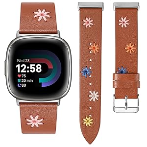 Wearlizer Leather Band Compatible with Fitbit Versa 4/Versa 3/Sense 2/Sense Band Women, Boho Cute Colorful Daisy Vibrant Floral Handmade Stitched Fancy Soft Leather Strap for Versa 3 4 Sense 2