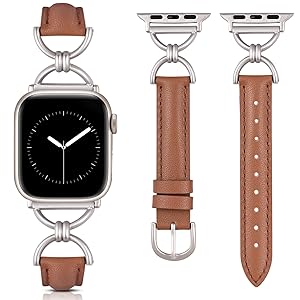 Wearlizer Leather Band Compatible with Apple Watch Bands Women 41/40/38/42/44/45/46/49mm, Dressy Fancy Slim Thin Strap with Designer D-Shape Buckle for iWatch Series 11 10 9 8 7 6 5 4 3 SE/Ultra 3 2 1