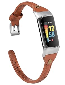 Wearlizer Leather Band Compatible with Fitbit Charge 5/6 Bands - Slim Leather Watch Strap Replacement for Women & Men
