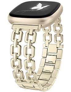 Wearlizer Metal Band Compatible with Fitbit Versa 4 Bands for Woman/Versa 3/Sense 2/Sense Bands Women, Dressy Chain Strap Designer Stainless Steel Bracelet Wristband