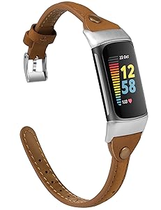 Wearlizer Leather Band Compatible with Fitbit Charge 5/6 Bands - Slim Leather Watch Strap Replacement for Women & Men