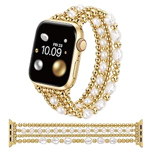 Wearlizer Gold Beaded Bracelet Compatible with Apple Watch Bands Women