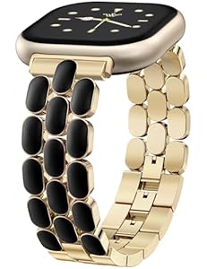 Wearlizer Resin Metal Band Compatible with Fitbit Versa 4 Bands for Women/Sense 2/Sense/Versa 3, Jewelry-Style Dressy Bracelet with No-Tool Adjustment, Elegant Lightweight Strap for Work & Daily