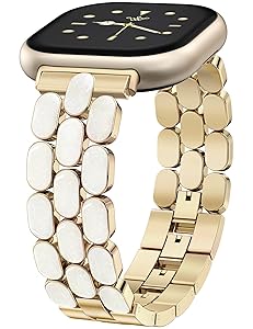 Wearlizer Resin Metal Band Compatible with Fitbit Versa 4 Bands for Women/Sense 2/Sense/Versa 3, Jewelry-Style Dressy Bracelet with No-Tool Adjustment, Elegant Lightweight Strap for Work & Daily