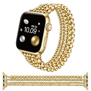 Wearlizer Gold Beaded Bracelet Compatible with Apple Watch Bands Women