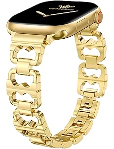 Wearlizer Compatible with Apple Watch Band 42/46/38/40/41/44/45/49mm Women, Dressy Pretty Stainless Steel Metal Strap Fancy Designer Link Bracelet for iWatch Series 11 10 9 8 7 6 5 4 3 SE/Ultra 3 2 1