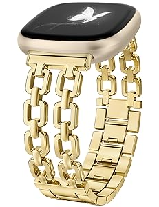 Wearlizer Metal Band Compatible with Fitbit Versa 4 Bands for Woman/Versa 3/Sense 2/Sense Bands Women, Dressy Chain Strap Designer Stainless Steel Bracelet Wristband