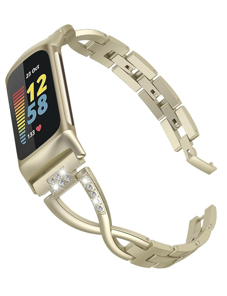 Wearlizer Compatible with Fitbit Fitbit Charge 6/Charge 5 Bands for Women Metal Replacement Cute Band Strap with Bling Rhinestone Bracelet Bangle for Fitbit Charge 6/Charge 5, Silver
