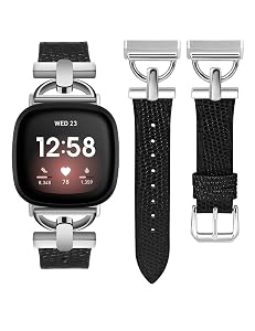 Wearlizer Leather Band Compatible with Fitbit Sense Bands/Fitbit Versa 3 Bands/Sense 2 Bands/Versa 4 Bands for Women, Dressy Leather Strap with D-Shape Metal Buckle for Versa 3 4 Sense 2 Smartwatch