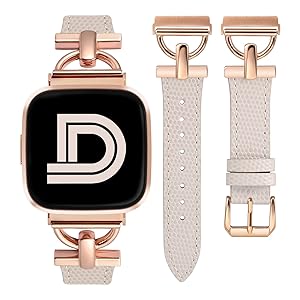 Wearlizer Leather Band Compatible with Fitbit Sense Bands/Fitbit Versa 3 Bands/Sense 2 Bands/Versa 4 Bands for Women, Dressy Leather Strap with D-Shape Metal Buckle for Versa 3 4 Sense 2 Smartwatch