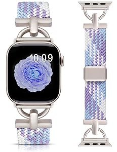 Wearlizer Braided Magnetic Band Compatible with Apple Watch Bands 42/46/38/40/41/44/45/49mm Women Men, Designer D-Shape Stretchy Elastic Nylon Strap for iWatch Series 11 10 9 8 7 6 5 4 SE/Ultra 3 2 1