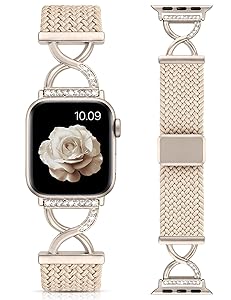 Wearlizer Braided Magnetic Band Compatible with Apple Watch Bands 40/41/42/38/44/45/46/49mm Women, Dressy Bling X-Shape Metal Stretchy Elastic Strap for iWatch Series 11 10 9 8 7 6 5 4 SE/Ultra 3 2 1