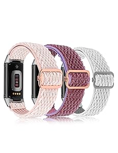 Wearlizer 3 Packs Adjustable Elastic Band Compatible with Fitbit Charge 6 Bands/Charge 5 Bands for Women Men, Stretchy Loop Strap Soft Nylon Sport Wristband Accessories for Charge 6/5 Fitness Tracker