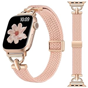 Wearlizer Slim Braided Magnetic Band Compatible with Apple Watch Bands 40/41/42/38/44/45/46/49mm Women Dressy Thin D-Shape Stretchy Elastic Strap for iWatch Series 11 10 9 8 7 6 5 4 SE/Ultra 3 2 1