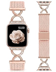 Wearlizer Braided Magnetic Band Compatible with Apple Watch Bands 40/41/42/38/44/45/46/49mm Women, Dressy Bling X-Shape Metal Stretchy Elastic Strap for iWatch Series 11 10 9 8 7 6 5 4 SE/Ultra 3 2 1