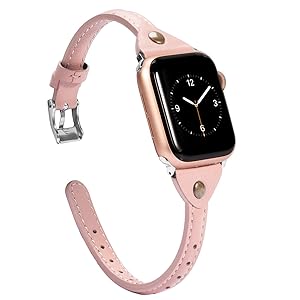 Wearlizer Beige Leather Compatible with Apple Watch Leather Band 38mm 40mm 41mm for iWatch SE Women Men Slim Strap Wristband Leisure Unique Rivet Bracelet (Silver Metal Clasp) Series 8 7 6 5 4 3 2 1