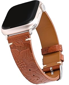 Wearlizer Retro Floral Relief Band Compatible with Apple Watch Bands 41/40/38/4245/44/42/46/49mm, Soft Leather Western Vintage Classical Strap for Women iWatch Series 11/10/9/8/7/6/5/4/3/2/1/SE/Ultra