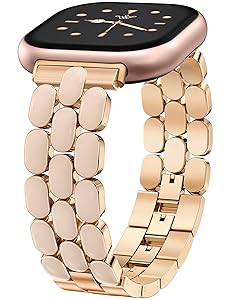 Wearlizer Resin Metal Band Compatible with Fitbit Versa 4 Bands for Women/Sense 2/Sense/Versa 3, Jewelry-Style Dressy Bracelet with No-Tool Adjustment, Elegant Lightweight Strap for Work & Daily