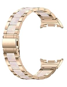 Wearlizer Stainless Steel Bands Compatible with Samsung Galaxy Watch 8 Band 40mm 44mm/Watch 8 Classic 46mm for Women Men, No Gap One-Click Dressy Metal Fashion Rose Gold Bracelet with Resin Inlay