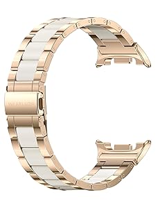 Wearlizer Stainless Steel Bands Compatible with Samsung Galaxy Watch 8 Band 40mm 44mm/Watch 8 Classic 46mm for Women Men, No Gap One-Click Dressy Metal Fashion Rose Gold Bracelet with Resin Inlay